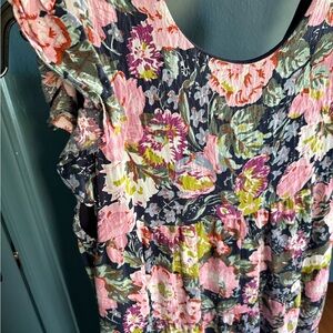 La'Ven floral ruffle sleeves relaxed long dress features a tie strap back